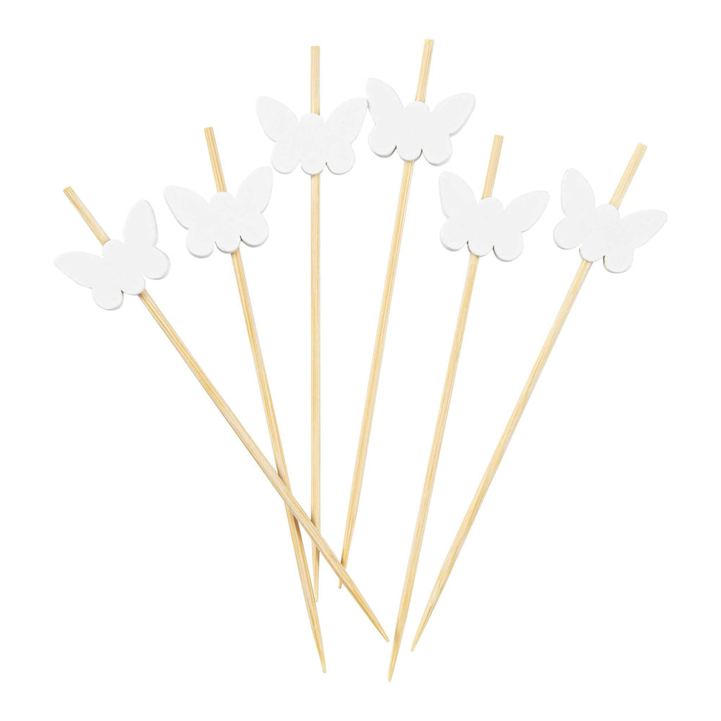 Pixy White Bamboo Butterfly Pick - 4" x 3/4" - 1000 count box