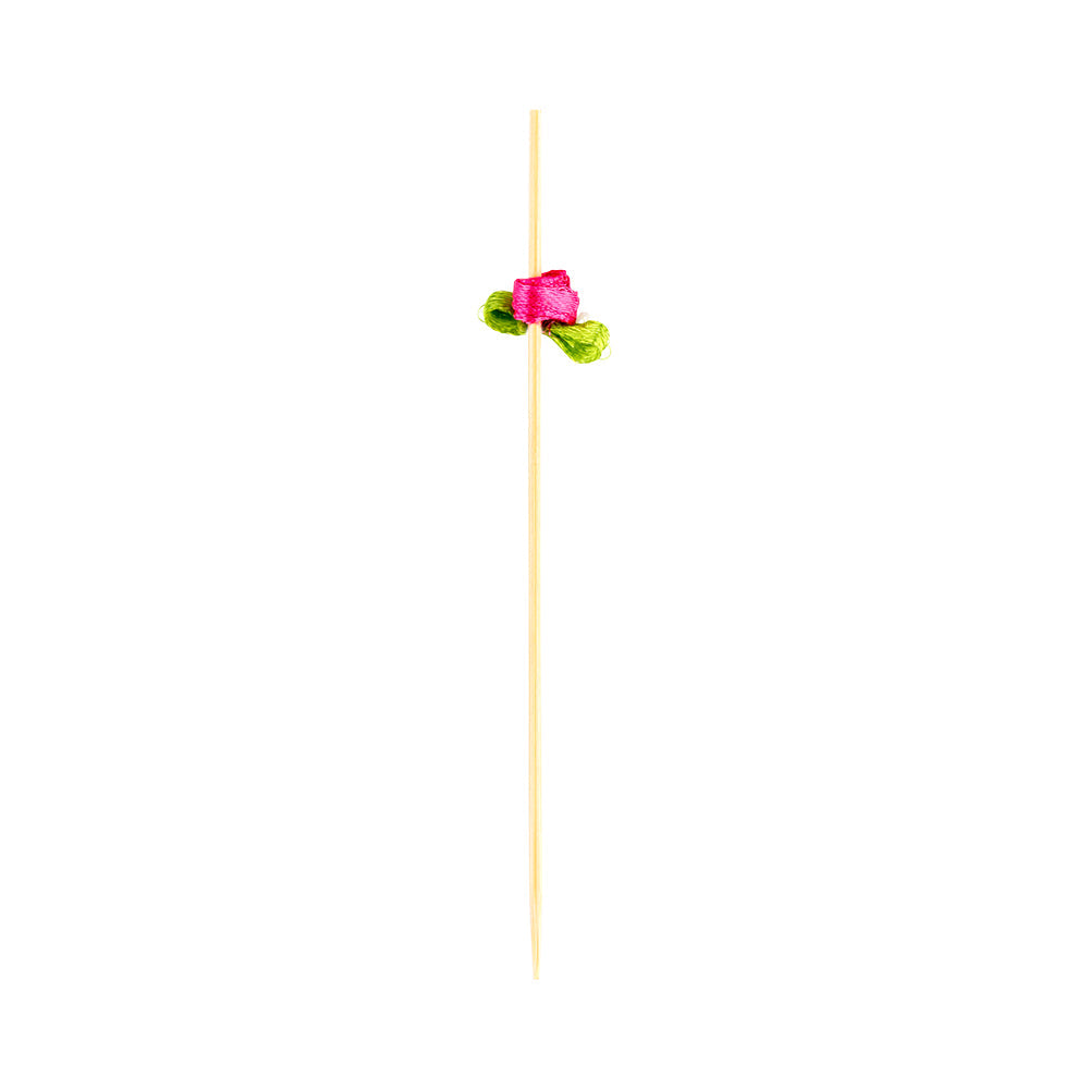 Pixy Pink Bamboo Rose Ribbon Pick - 4" x 3/4" - 1000 count box