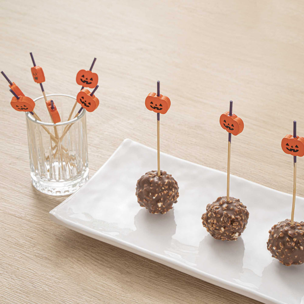 Pixy Orange Bamboo Jack-o-Lantern Pick - 4" x 3/4" - 1000 count box