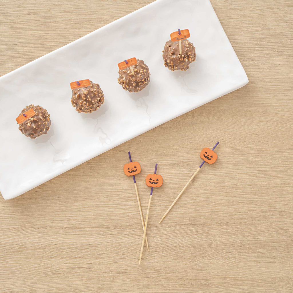 Pixy Orange Bamboo Jack-o-Lantern Pick - 4" x 3/4" - 1000 count box