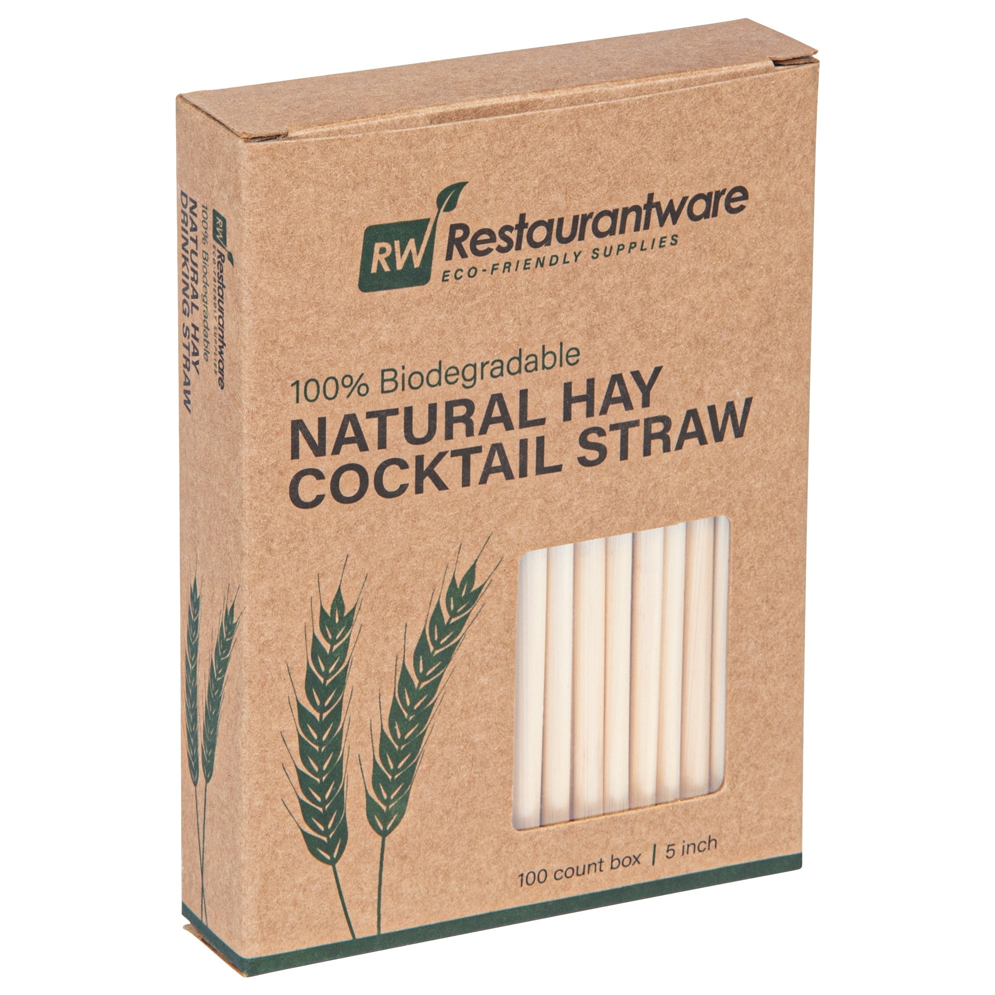 Bev Tek Natural Hay Cocktail Straw - Biodegradable - 5" - 1000 count box