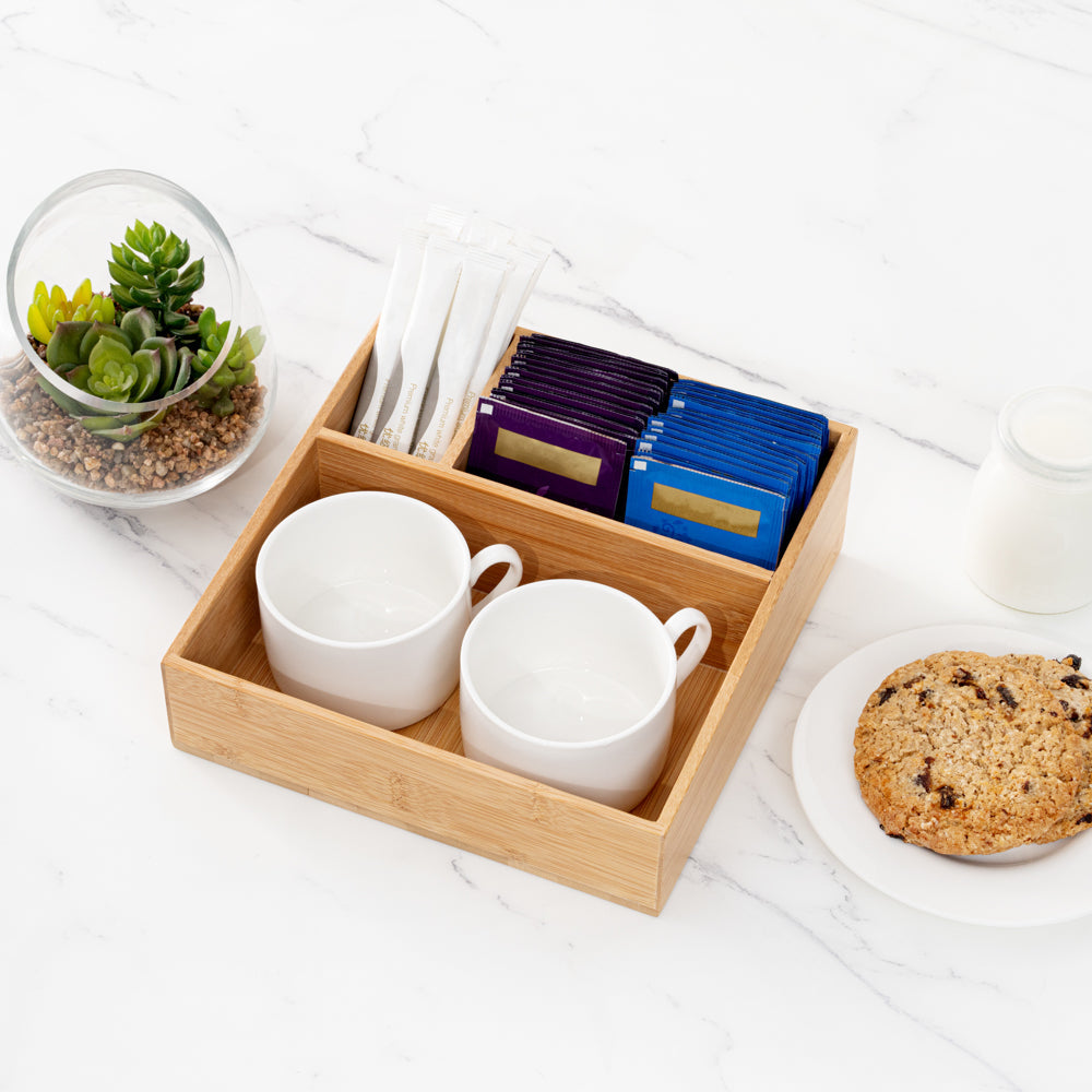 Restpresso Square Natural Bamboo Packet Organizer - 8 1/4" x 8 1/4" x 2" - 1 count box