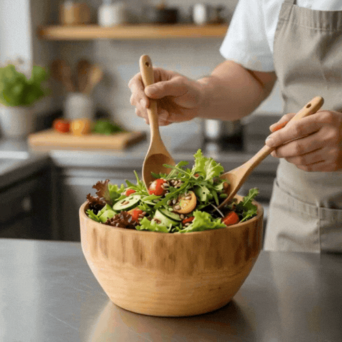 Nature Tek 100 oz Round Natural Wood Serving Bowl - 9 3/4" x 9 3/4" x 5 3/4" - 1 count box