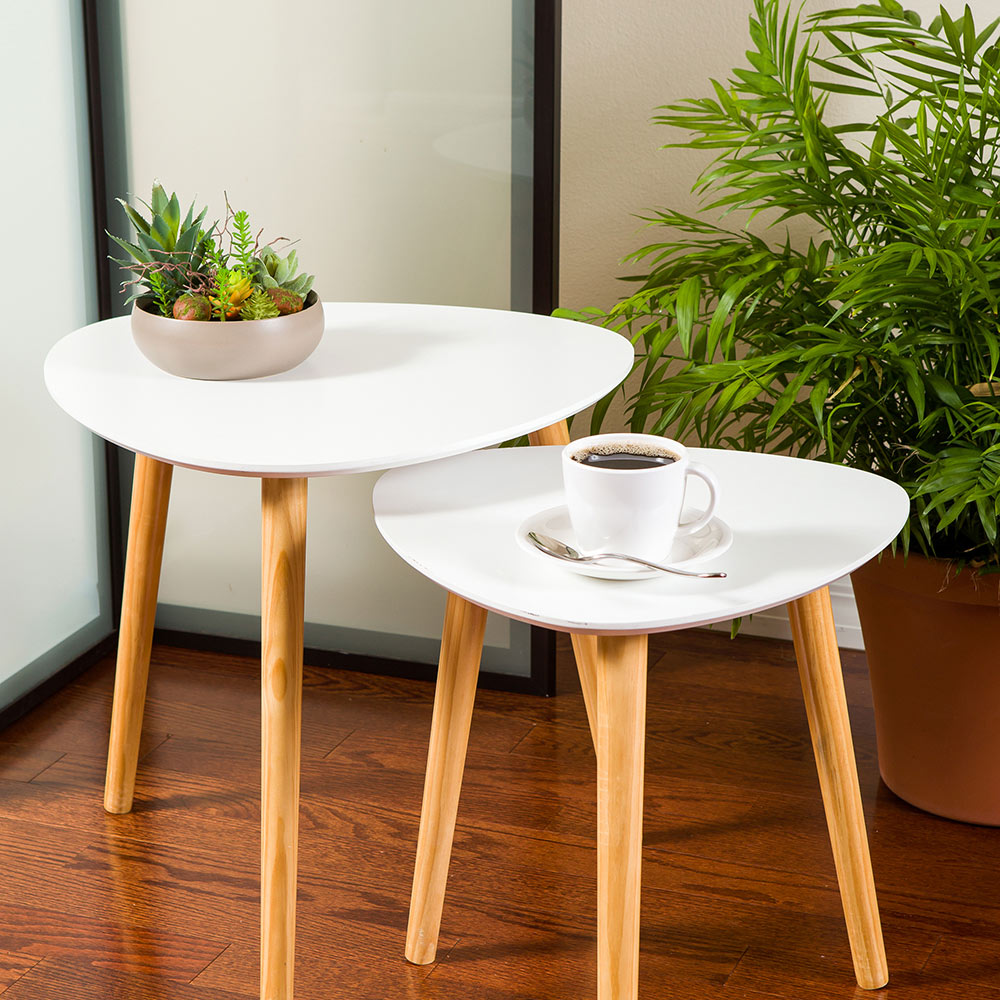 Nature Tek Triangle Natural Bamboo Coffee Table Set - White Top , 2-Piece - 19" x 18 3/4" x 18" - 1 count box