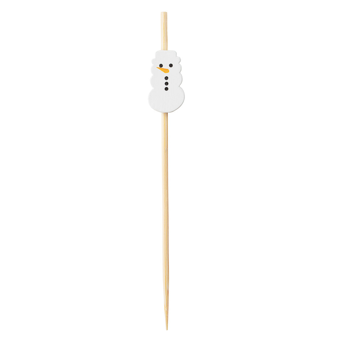 Pixy White Bamboo Snowman Pick - 3 1/2" - 1000 count box