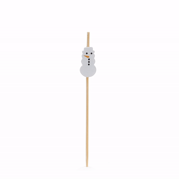 Pixy White Bamboo Snowman Pick - 3 1/2" - 100 count box
