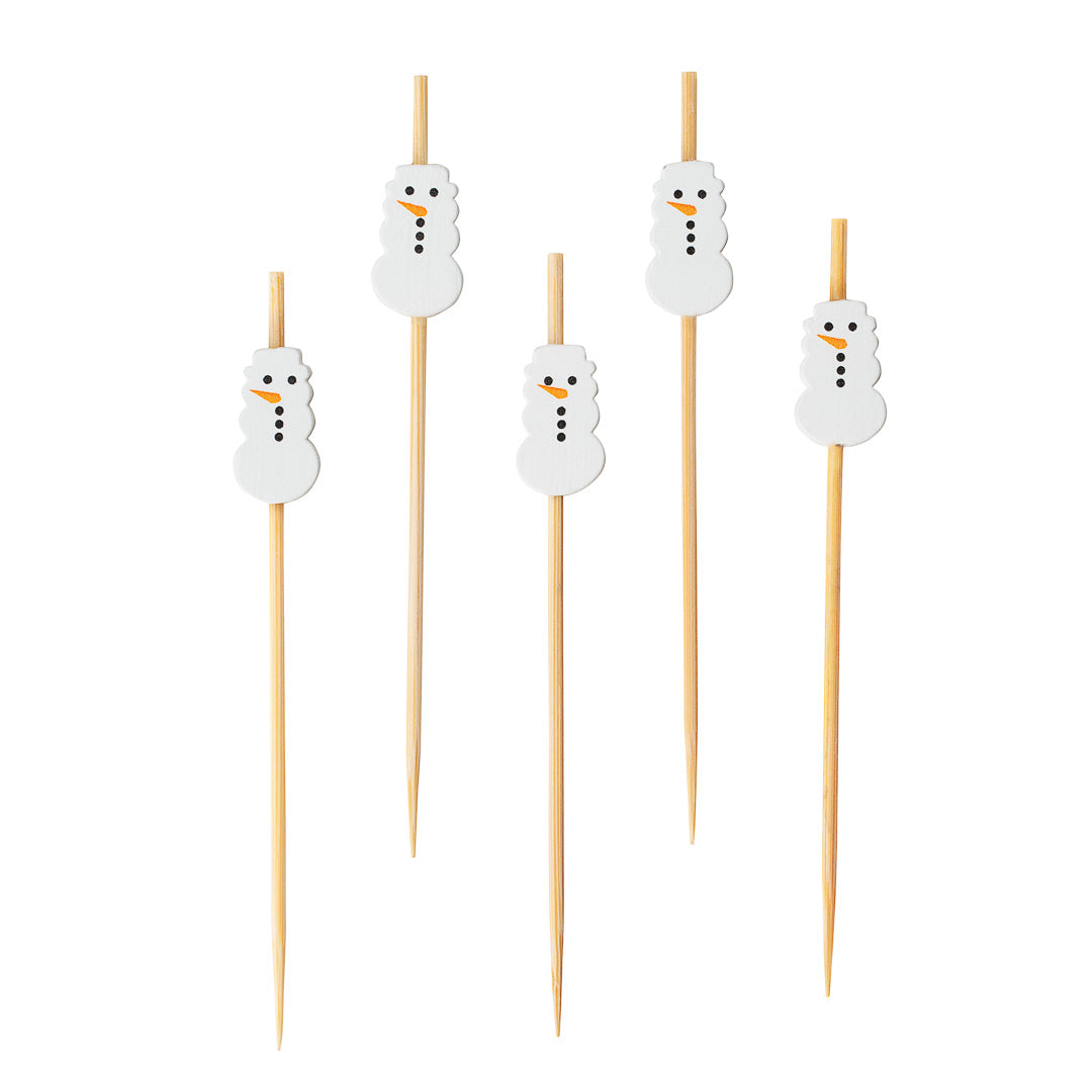 Pixy White Bamboo Snowman Pick - 3 1/2" - 100 count box