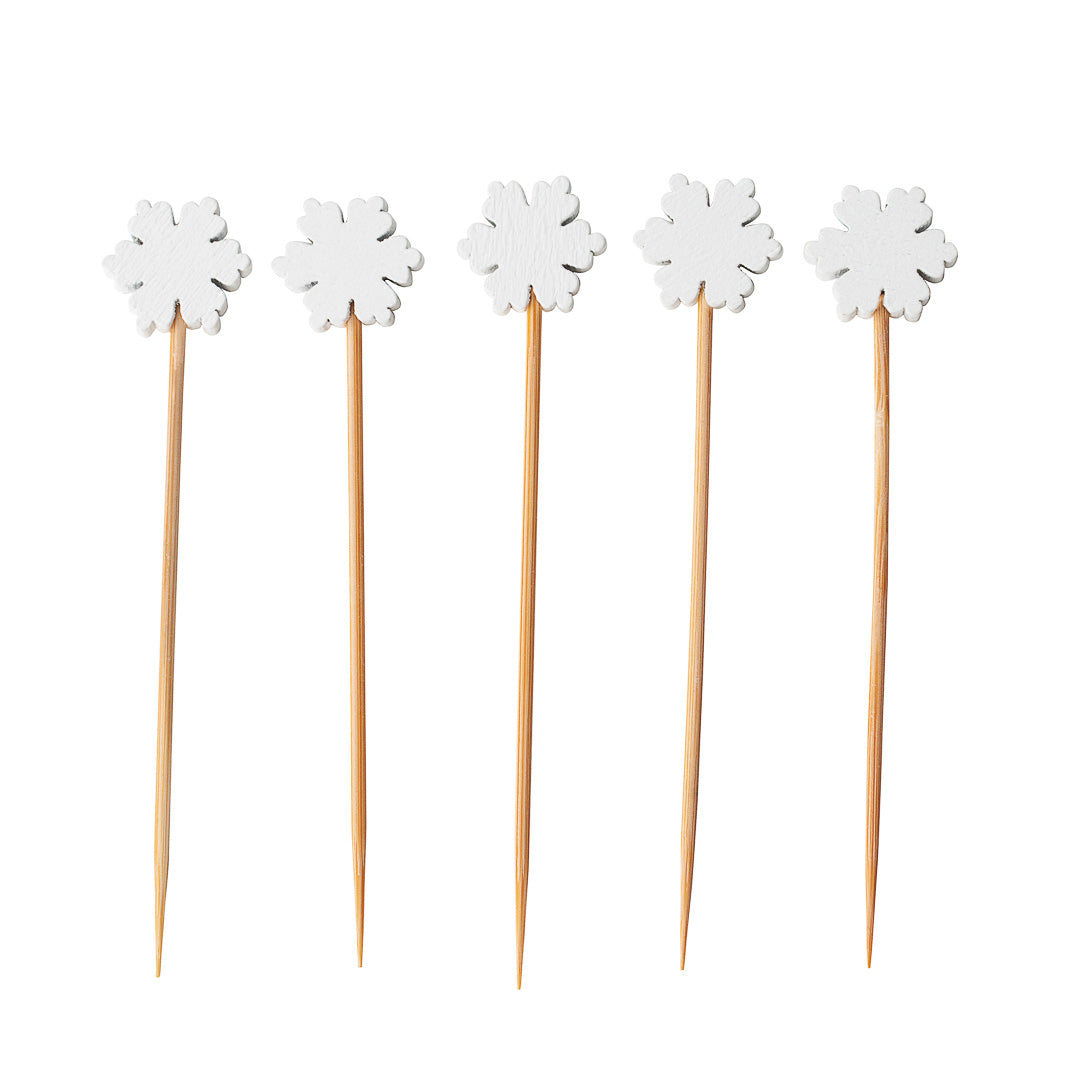 Pixy White Bamboo Snowflake Pick - 3 1/2" - 100 count box