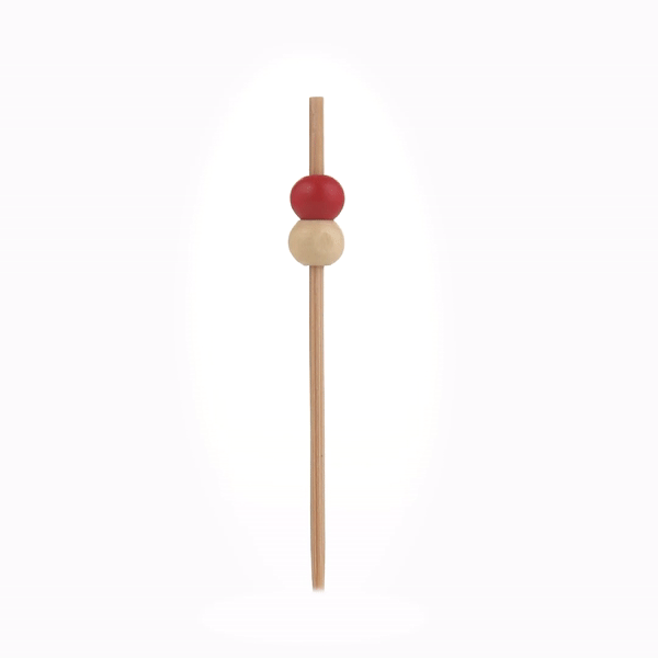 Pixy Red and White Bamboo Beaded Pick - 2 3/4" - 100 count box
