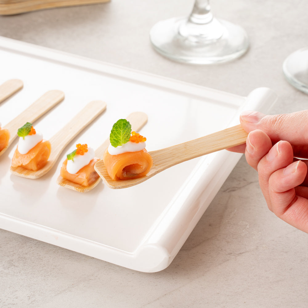 Eco Luxe Rounded Square Natural Bamboo Tasting Spoon - 3 1/2" - 1000 count box