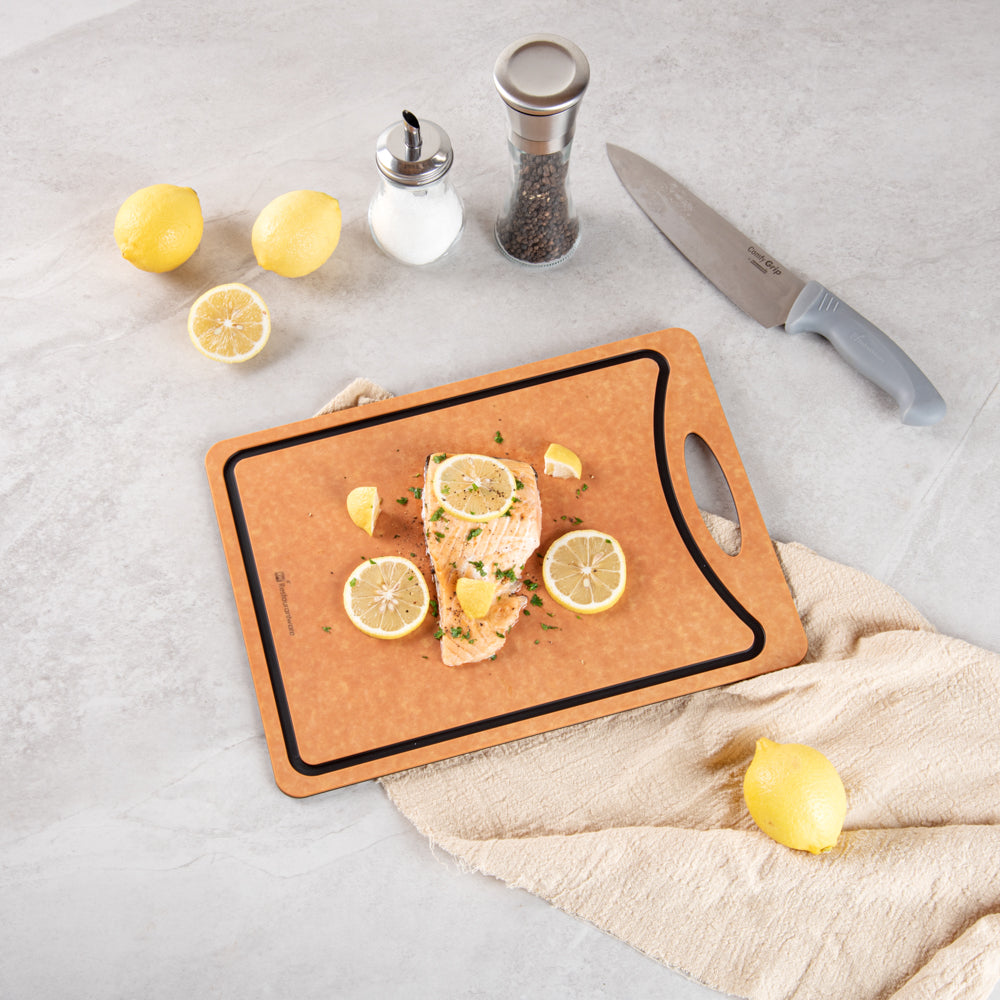 Nature Tek Wood Gourmet Cutting Board - with Juice Groove, Handle - 14 1/2" x 10 3/4" - 1 count box
