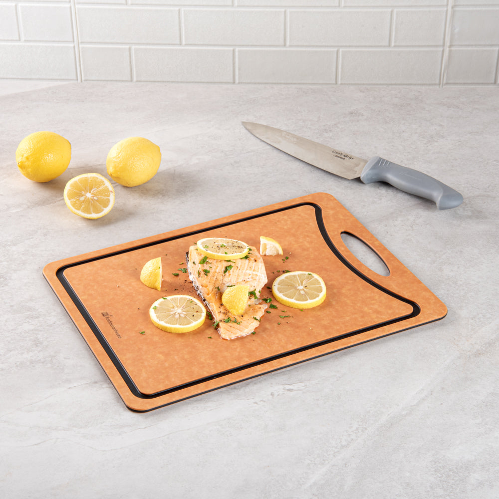 Nature Tek Wood Gourmet Cutting Board - with Juice Groove, Handle - 14 1/2" x 10 3/4" - 1 count box