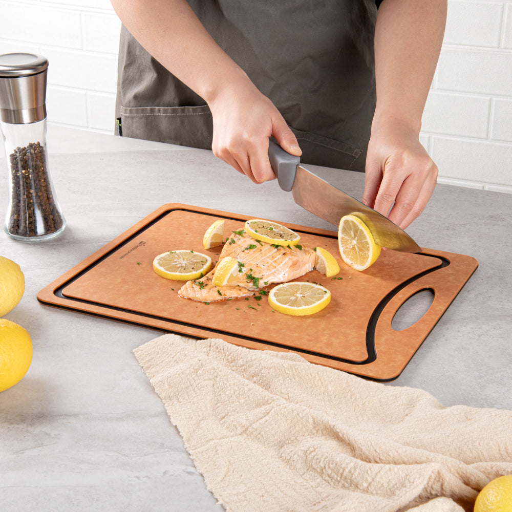 Nature Tek Wood Gourmet Cutting Board - with Juice Groove, Handle - 14 1/2" x 10 3/4" - 1 count box