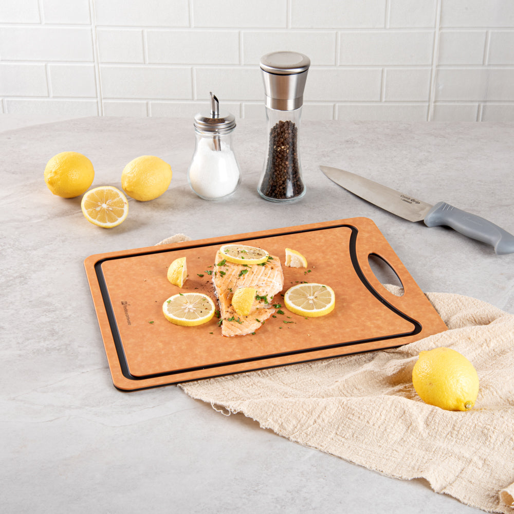 Nature Tek Wood Gourmet Cutting Board - with Juice Groove, Handle - 14 1/2" x 10 3/4" - 1 count box
