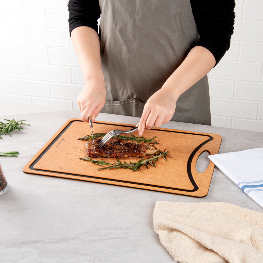 Nature Tek Wood Gourmet Cutting Board - with Juice Groove, Handle - 17 1/4" x 12 3/4" - 1 count box
