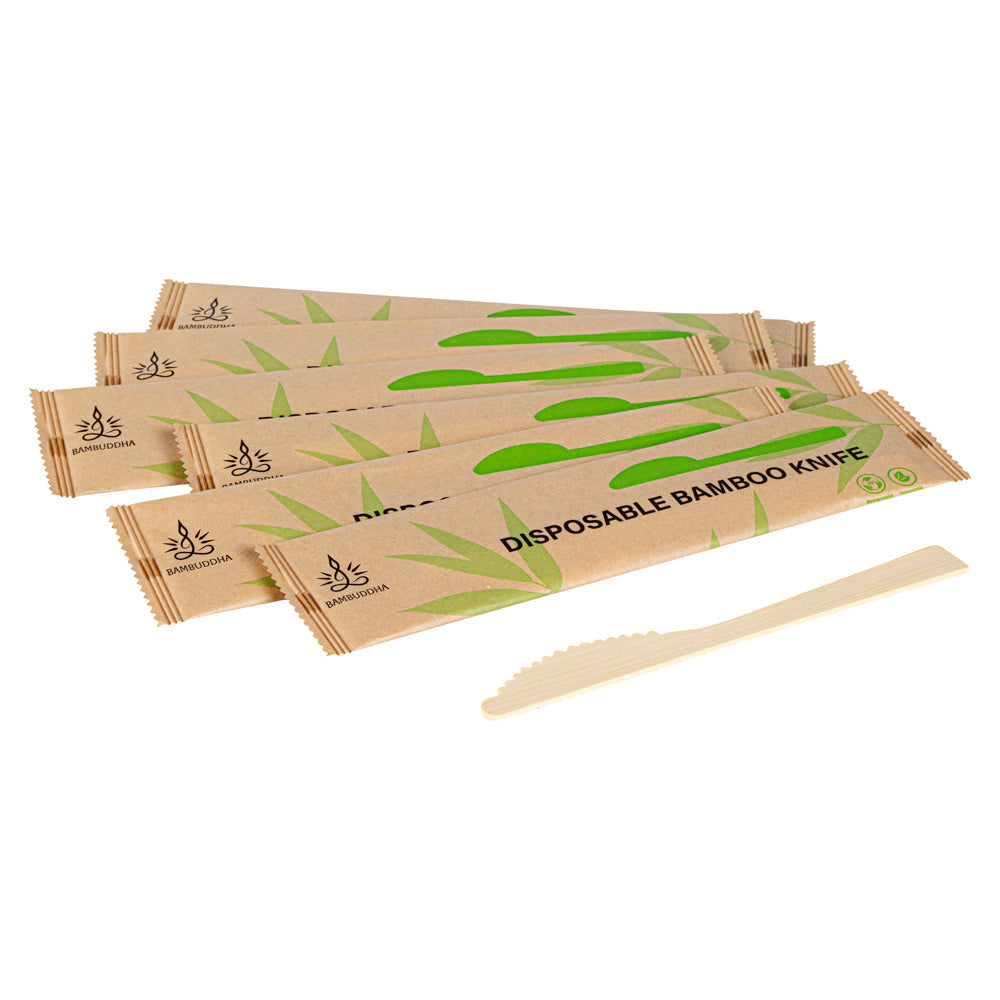 Bambuddha Natural Bamboo Disposable Knife - with Kraft Paper Pouch - 7" x 3/4" - 100 count box