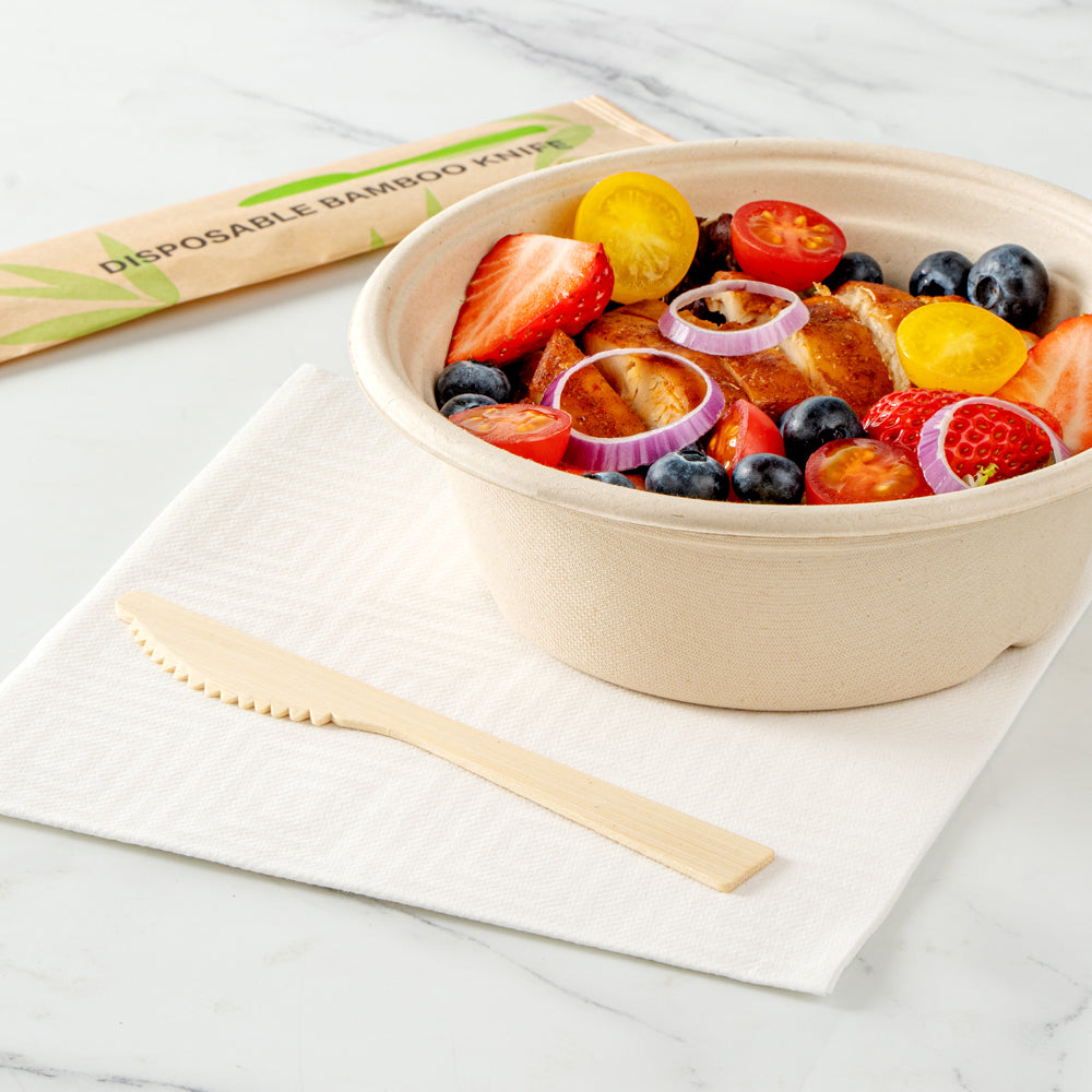 Bambuddha Natural Bamboo Disposable Knife - with Kraft Paper Pouch - 7" x 3/4" - 100 count box