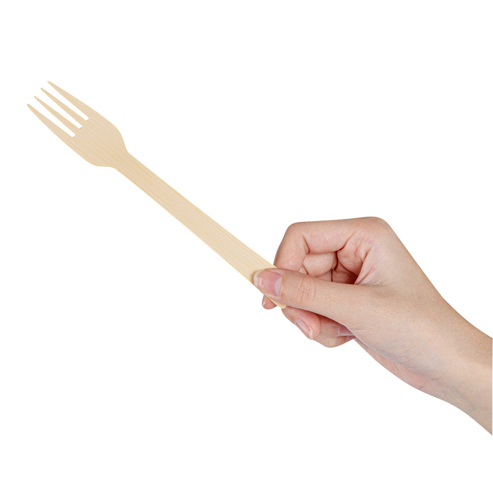 Bambuddha Natural Bamboo Disposable Fork - with Kraft Paper Pouch - 7" x 1" - 1000 count box