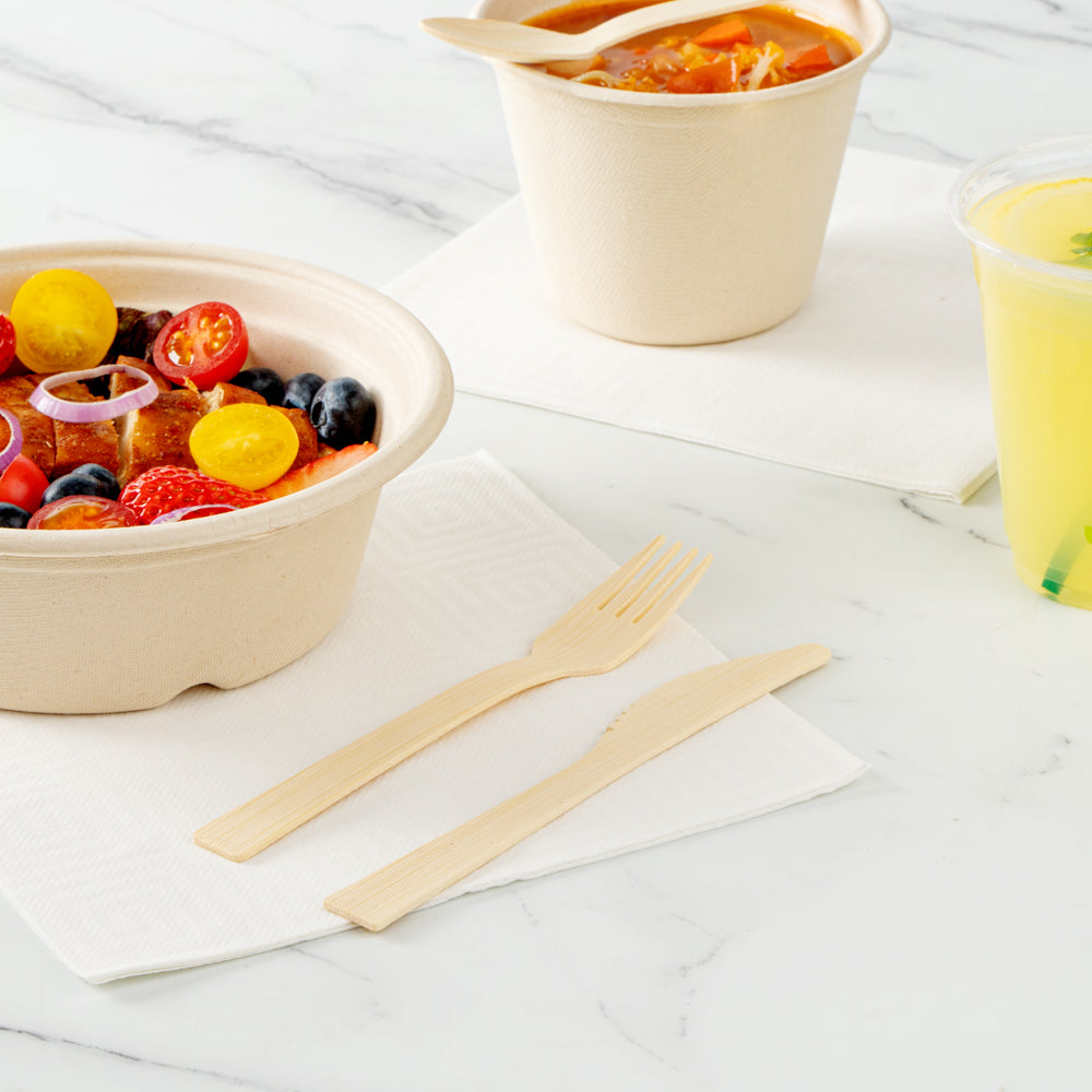 Bambuddha Natural Bamboo Disposable Fork - with Kraft Paper Pouch - 7" x 1" - 1000 count box