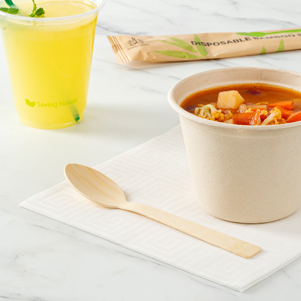 Bambuddha Natural Bamboo Disposable Spoon - with Kraft Paper Pouch - 7" x 1 1/4" - 100 count box