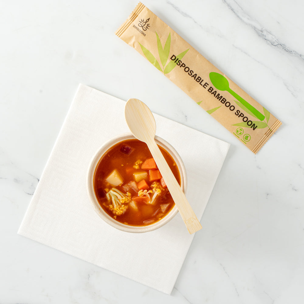 Bambuddha Natural Bamboo Disposable Spoon - with Kraft Paper Pouch - 7" x 1 1/4" - 100 count box