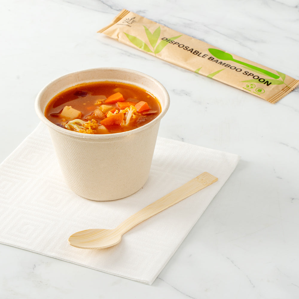Bambuddha Natural Bamboo Disposable Spoon - with Kraft Paper Pouch - 7" x 1 1/4" - 1000 count box