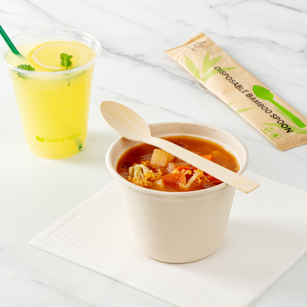 Bambuddha Natural Bamboo Disposable Spoon - with Kraft Paper Pouch - 7" x 1 1/4" - 1000 count box