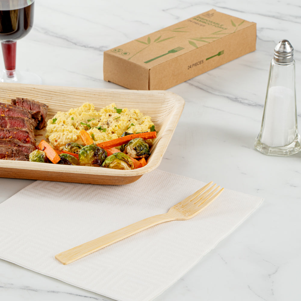 Bambuddha Natural Bamboo Disposable Fork - Retail Pack - 7" x 1" - 24 count box