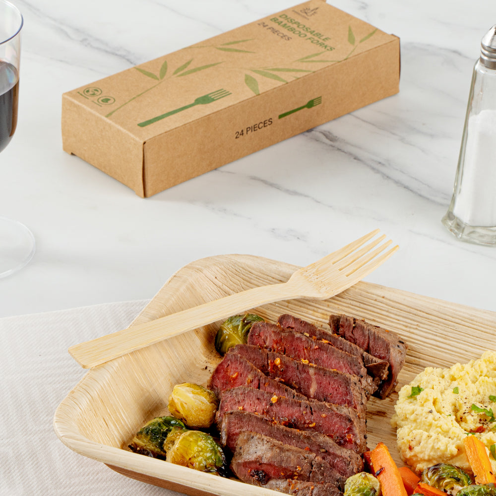 Bambuddha Natural Bamboo Disposable Fork - Retail Pack - 7" x 1" - 24 count box