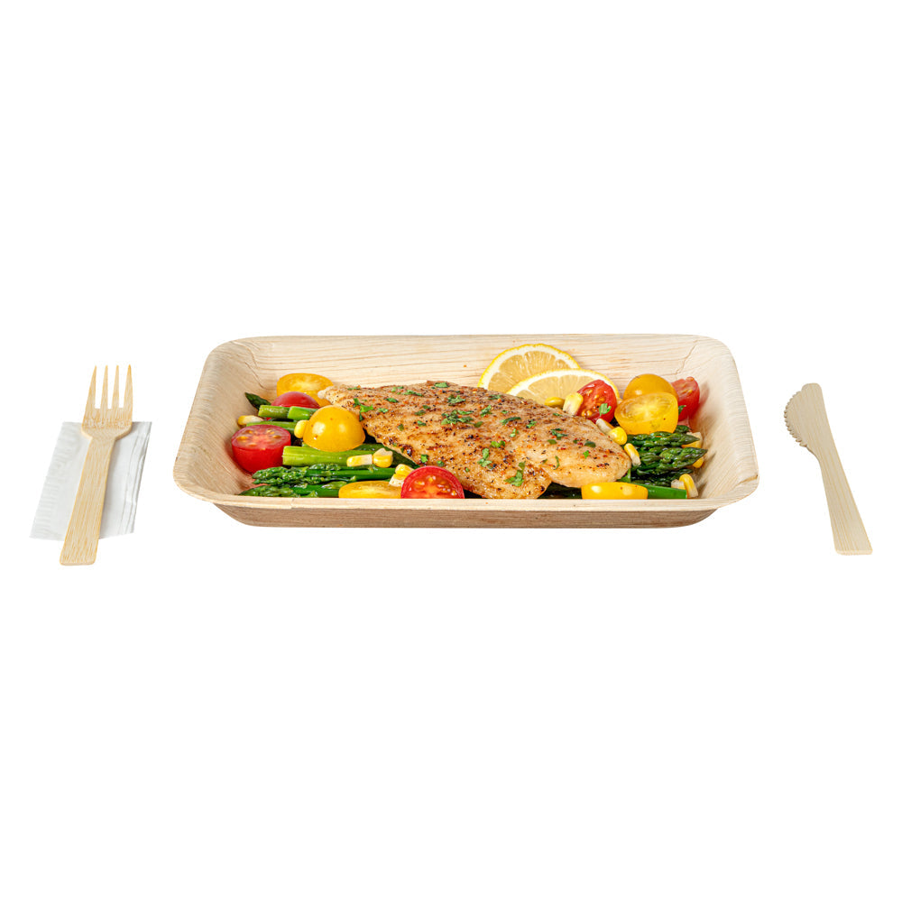Bambuddha Natural Bamboo Disposable Fork / Knife Set - with White Napkin and Kraft Paper Pouch - 7" - 100 count box