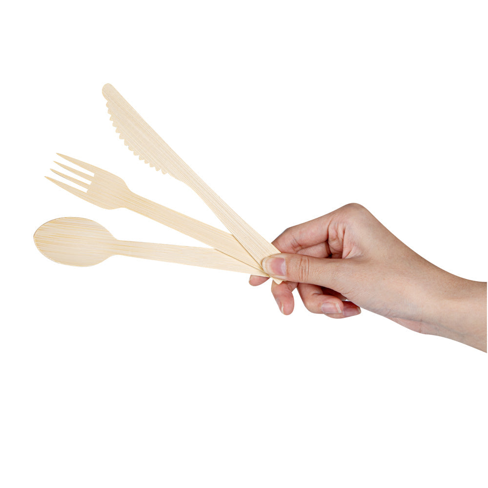 Bambuddha Natural Bamboo Disposable Cutlery Set - with White Napkin and Kraft Paper Pouch - 7" - 100 count box