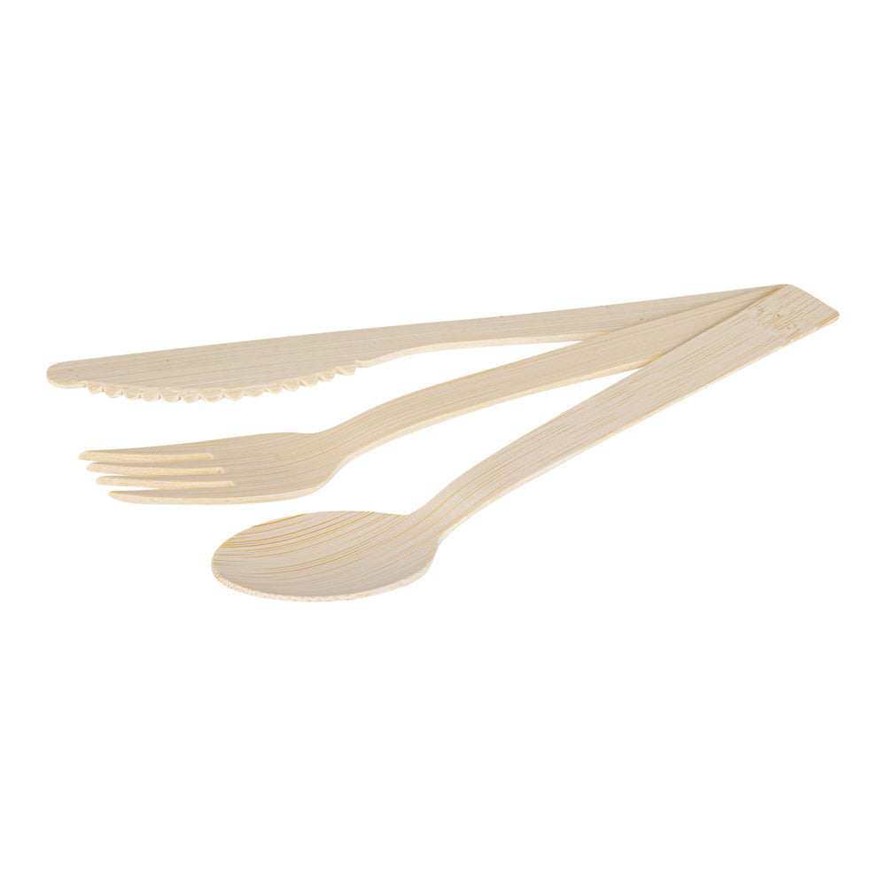 Bambuddha Natural Bamboo Disposable Cutlery Set - with White Napkin and Kraft Paper Pouch - 7" - 100 count box