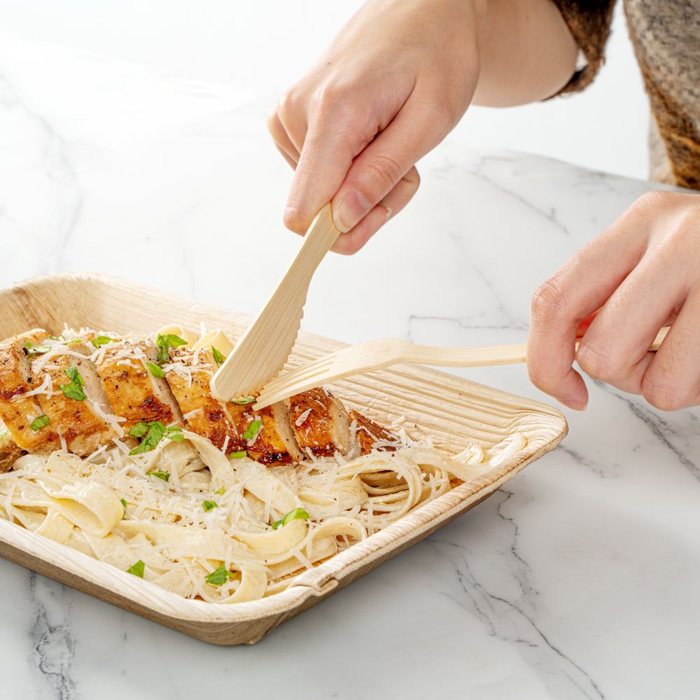 Bambuddha Natural Bamboo Disposable Cutlery Set - with White Napkin and Kraft Paper Pouch - 7" - 100 count box