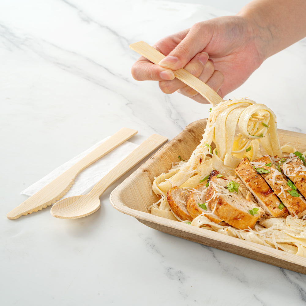 Bambuddha Natural Bamboo Disposable Cutlery Set - with White Napkin and Kraft Paper Pouch - 7" - 100 count box