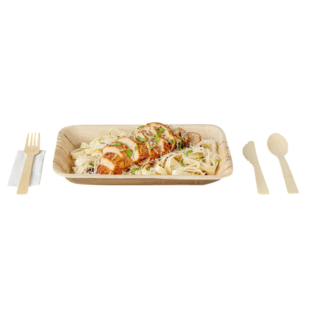 Bambuddha Natural Bamboo Disposable Cutlery Set - with White Napkin and Kraft Paper Pouch - 7" - 500 count box