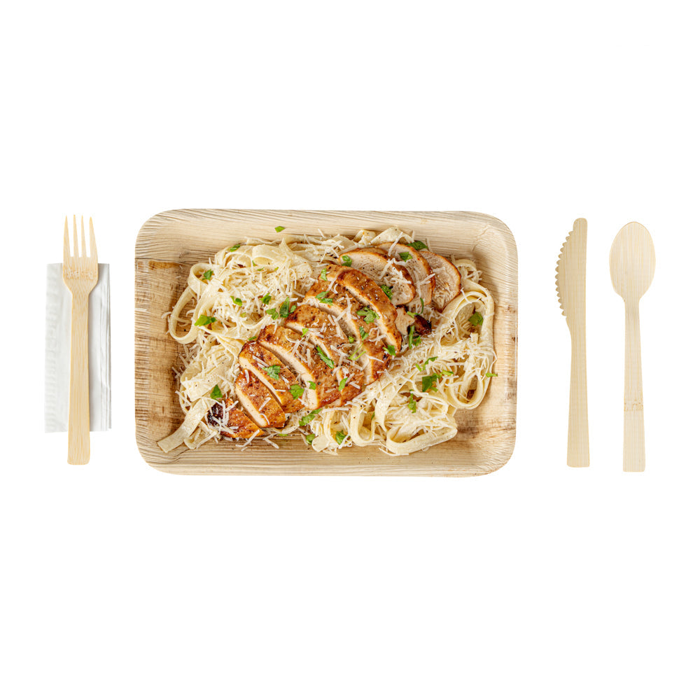 Bambuddha Natural Bamboo Disposable Cutlery Set - with White Napkin and Kraft Paper Pouch - 7" - 500 count box