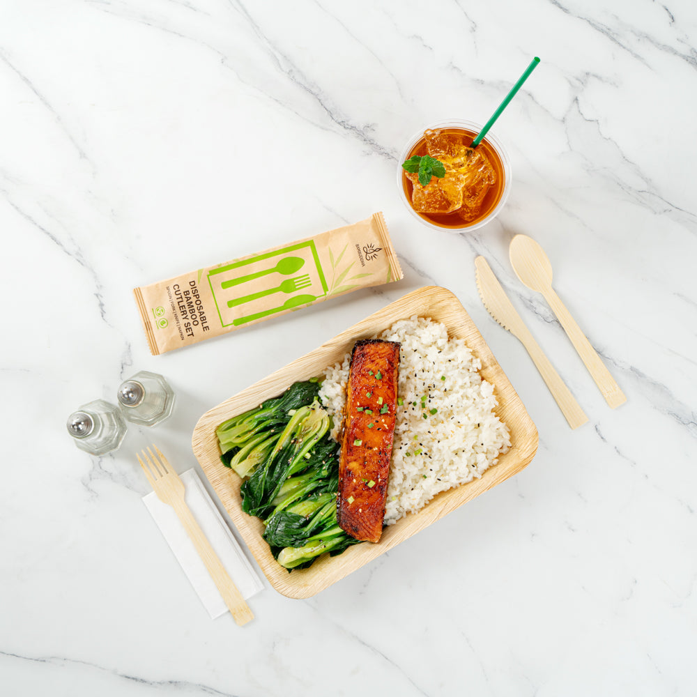 Bambuddha Natural Bamboo Disposable Cutlery Set - with Kraft Paper Pouch - 7" - 50 count box