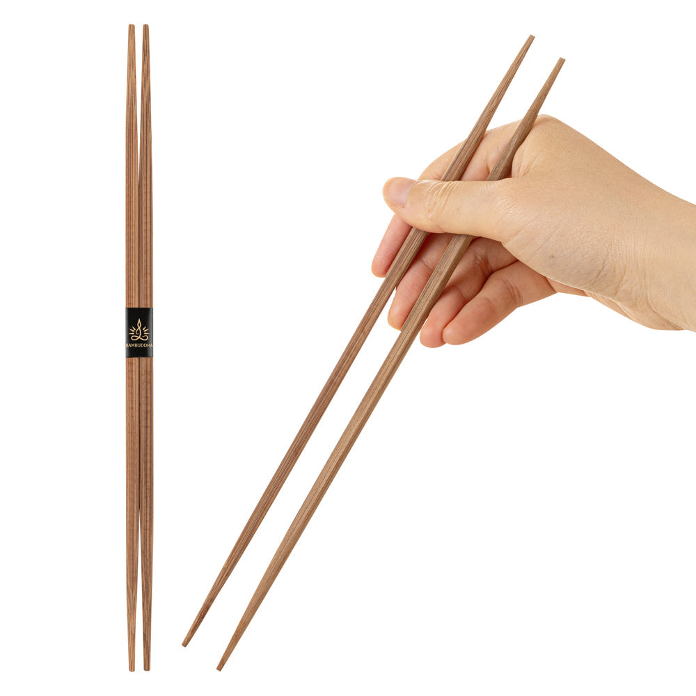Bambuddha Brown Bamboo Contour Chopsticks - with Paper Band - 10 1/4" - 100 count box