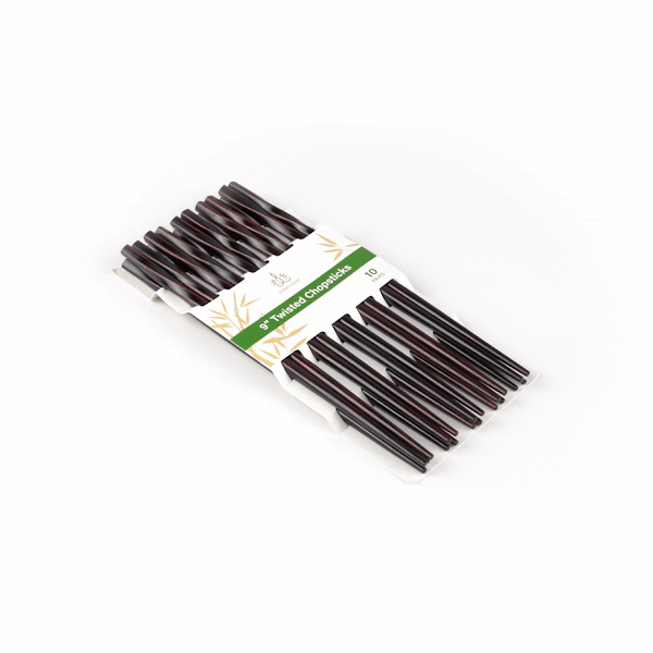 Bambuddha Dark Brown Bamboo Twisted Chopsticks - 9" - 10 count box