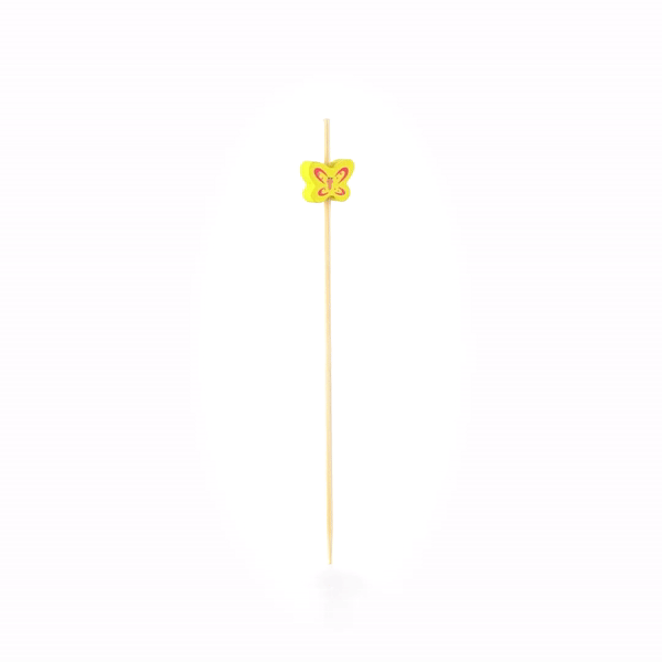 Pixy Yellow Bamboo Butterfly Pick - 4 3/4" - 100 count box
