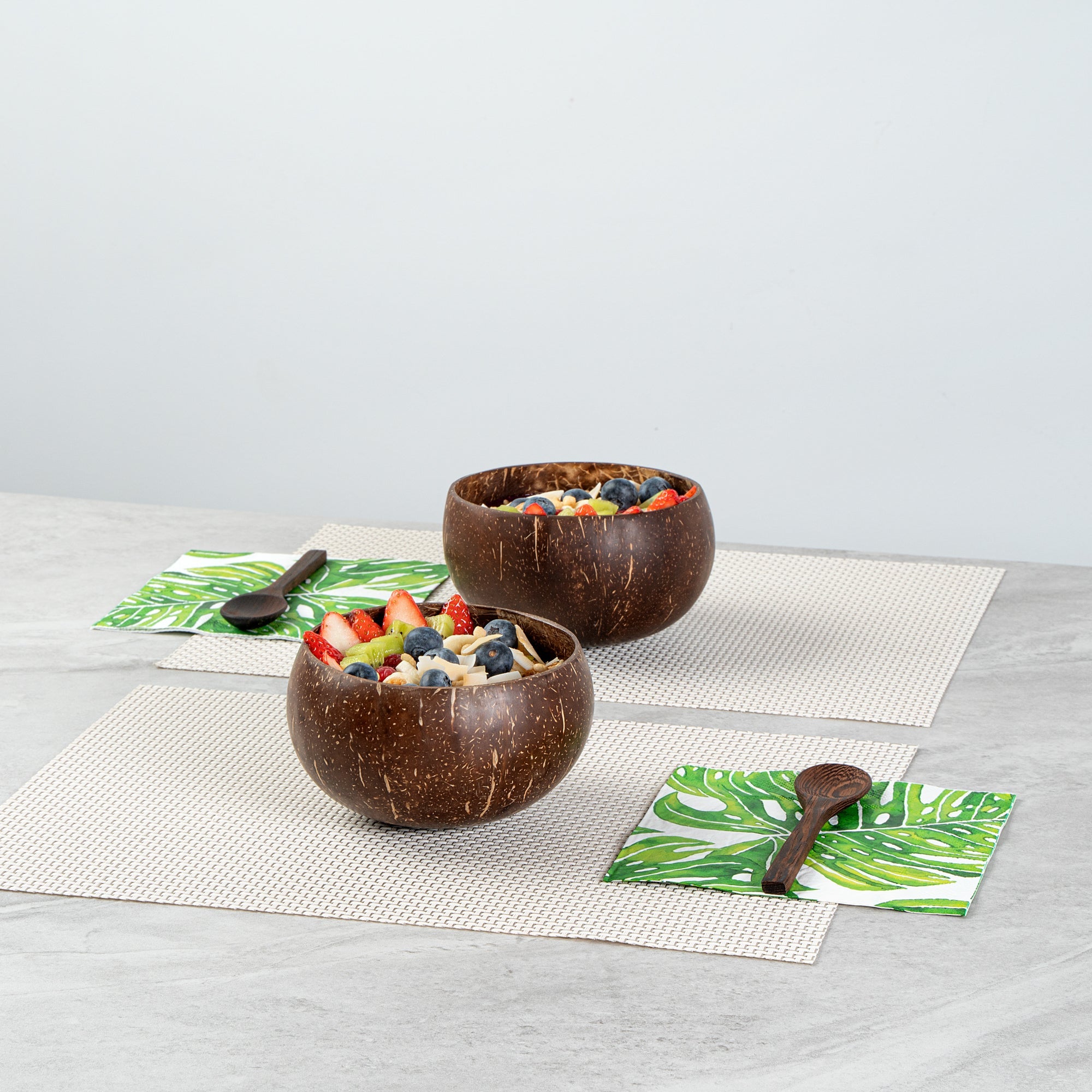 Coco Casa 4-Piece Handmade Coconut Bowl and Wooden Spoon Set - 1 count box