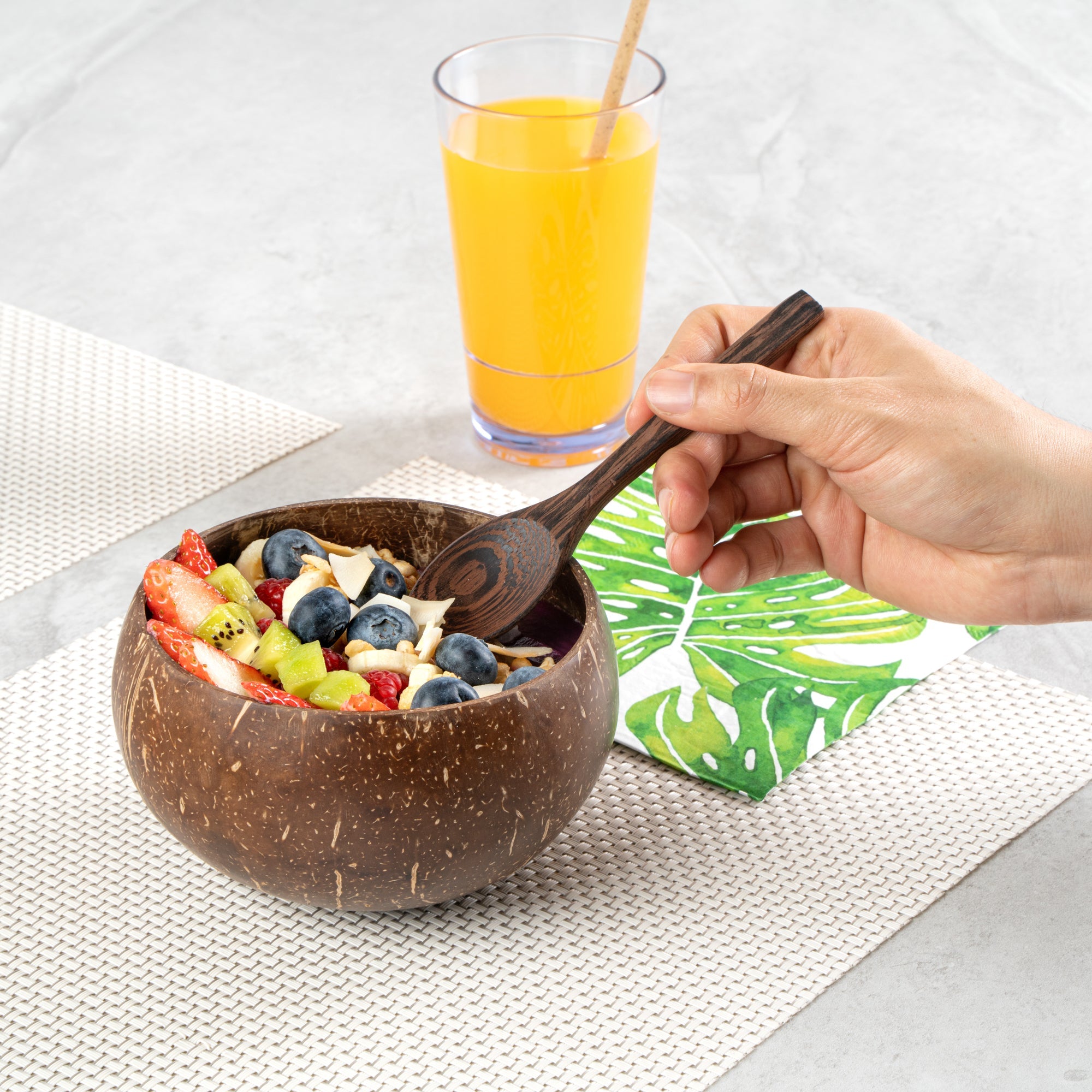 Coco Casa 4-Piece Handmade Coconut Bowl and Wooden Spoon Set - 1 count box