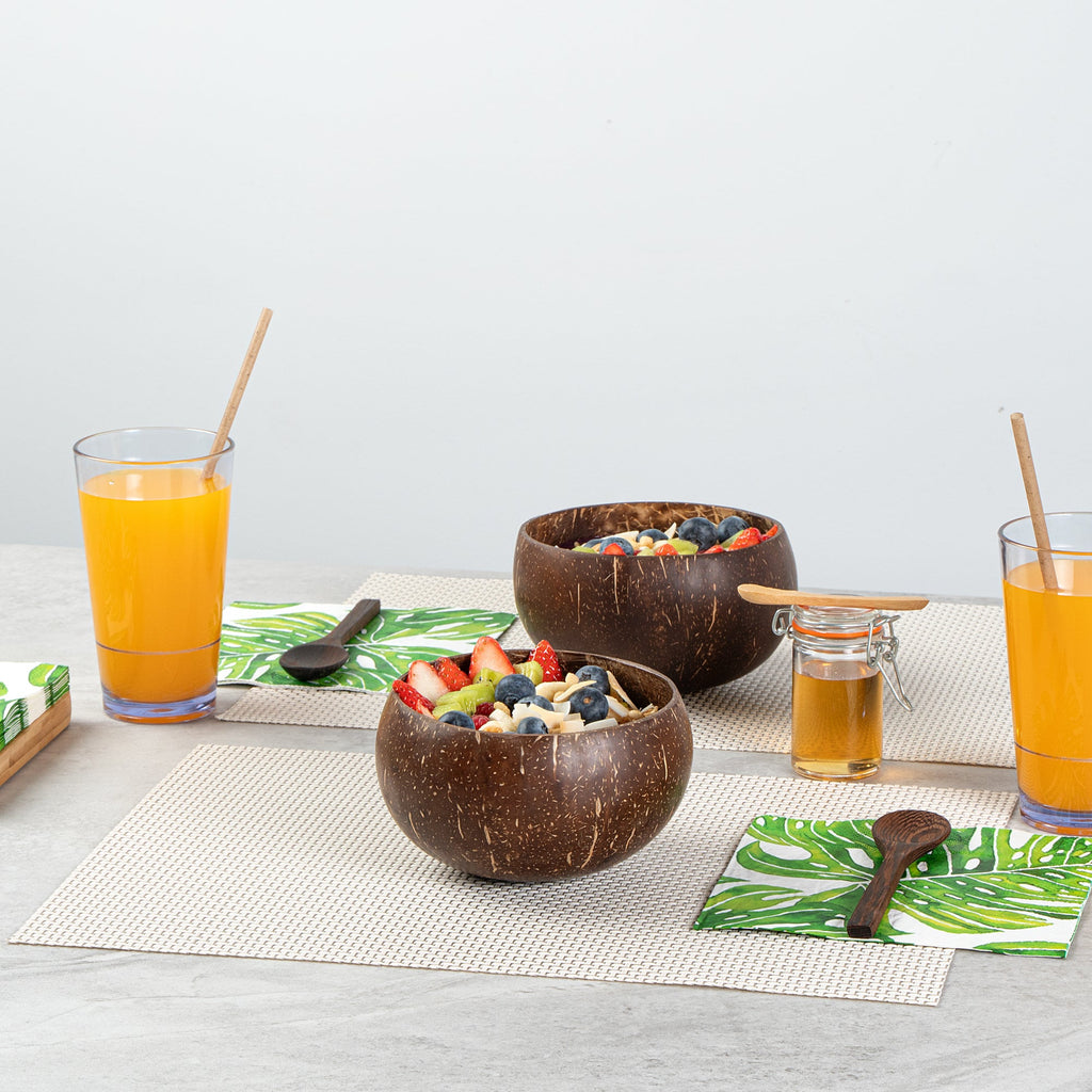 Coco Casa 4-Piece Handmade Coconut Bowl and Wooden Spoon Set - 1 count box