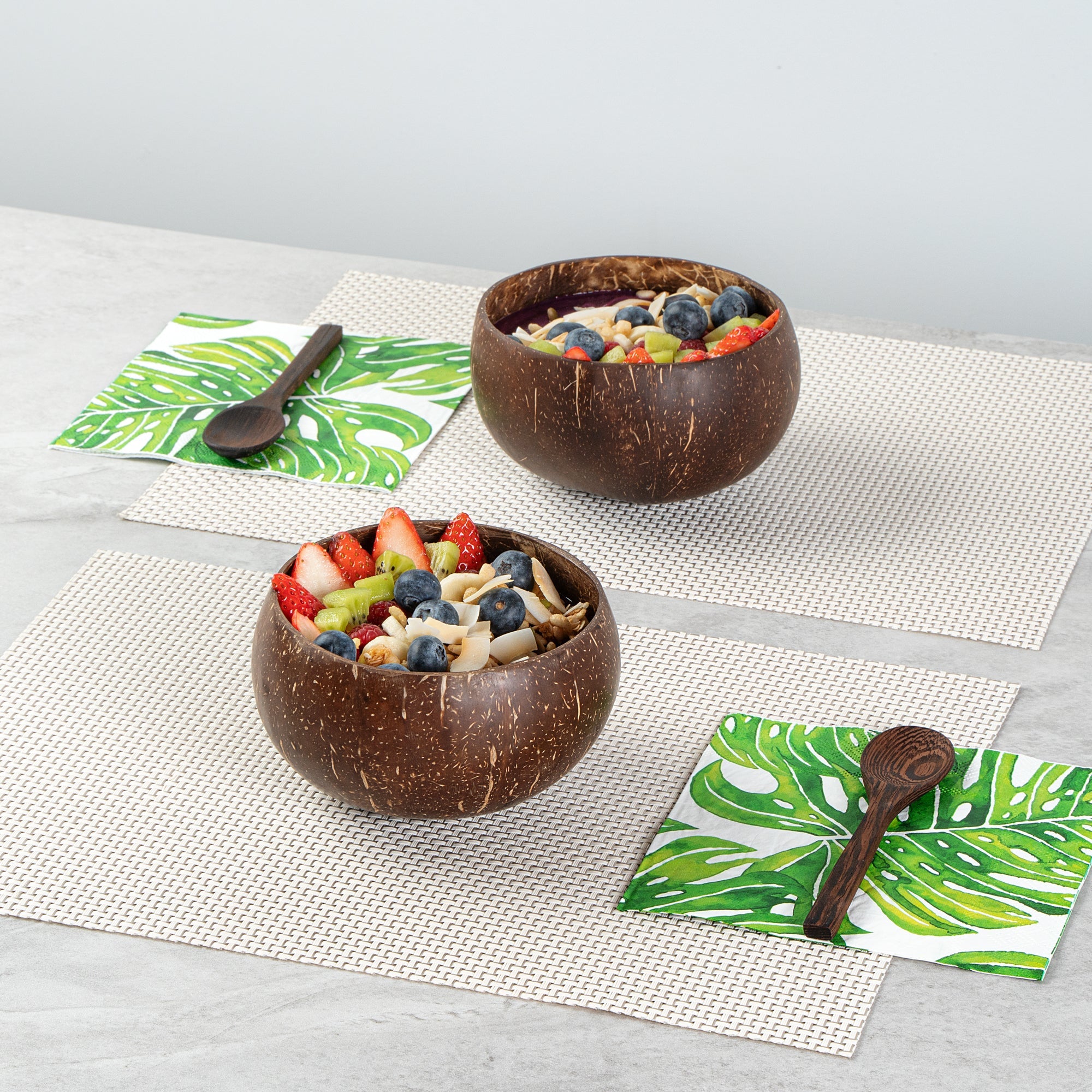 Coco Casa 4-Piece Handmade Coconut Bowl and Wooden Spoon Set - 10 count box