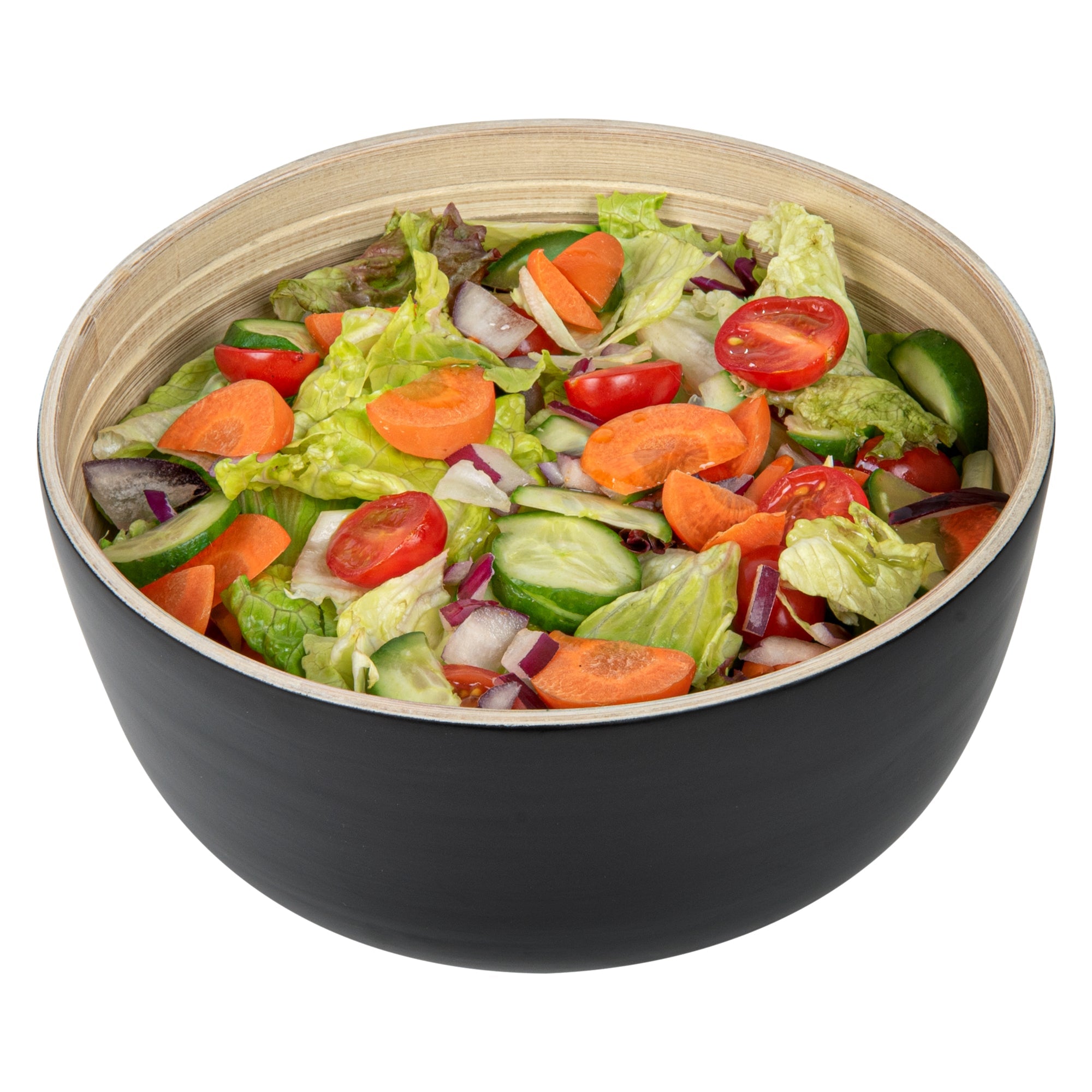 Bambuddha 15 oz Round Black Spun Bamboo Small Salad Bowl - 7 3/4" x 7 3/4" x 4" - 1 count box