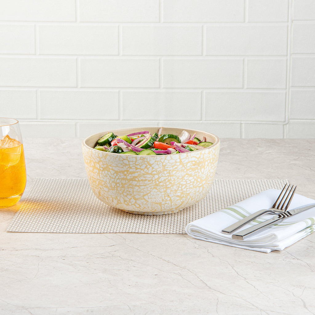 Bambuddha 15 oz Round Beige Spun Bamboo Small Eggshell Salad Bowl - 7 3/4" x 7 3/4" x 4" - 1 count box
