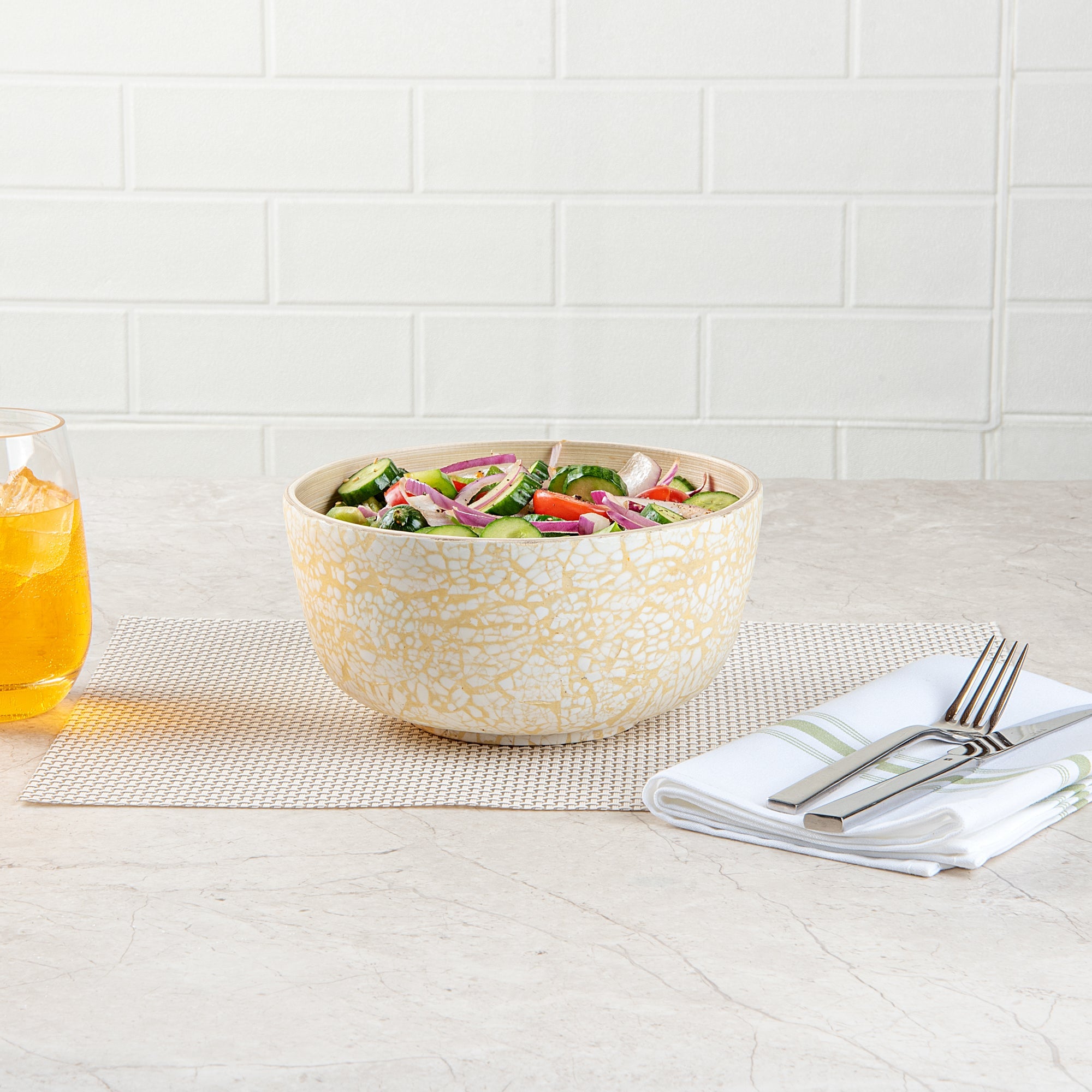 Bambuddha 15 oz Round Beige Spun Bamboo Small Eggshell Salad Bowl - 7 3/4" x 7 3/4" x 4" - 1 count box