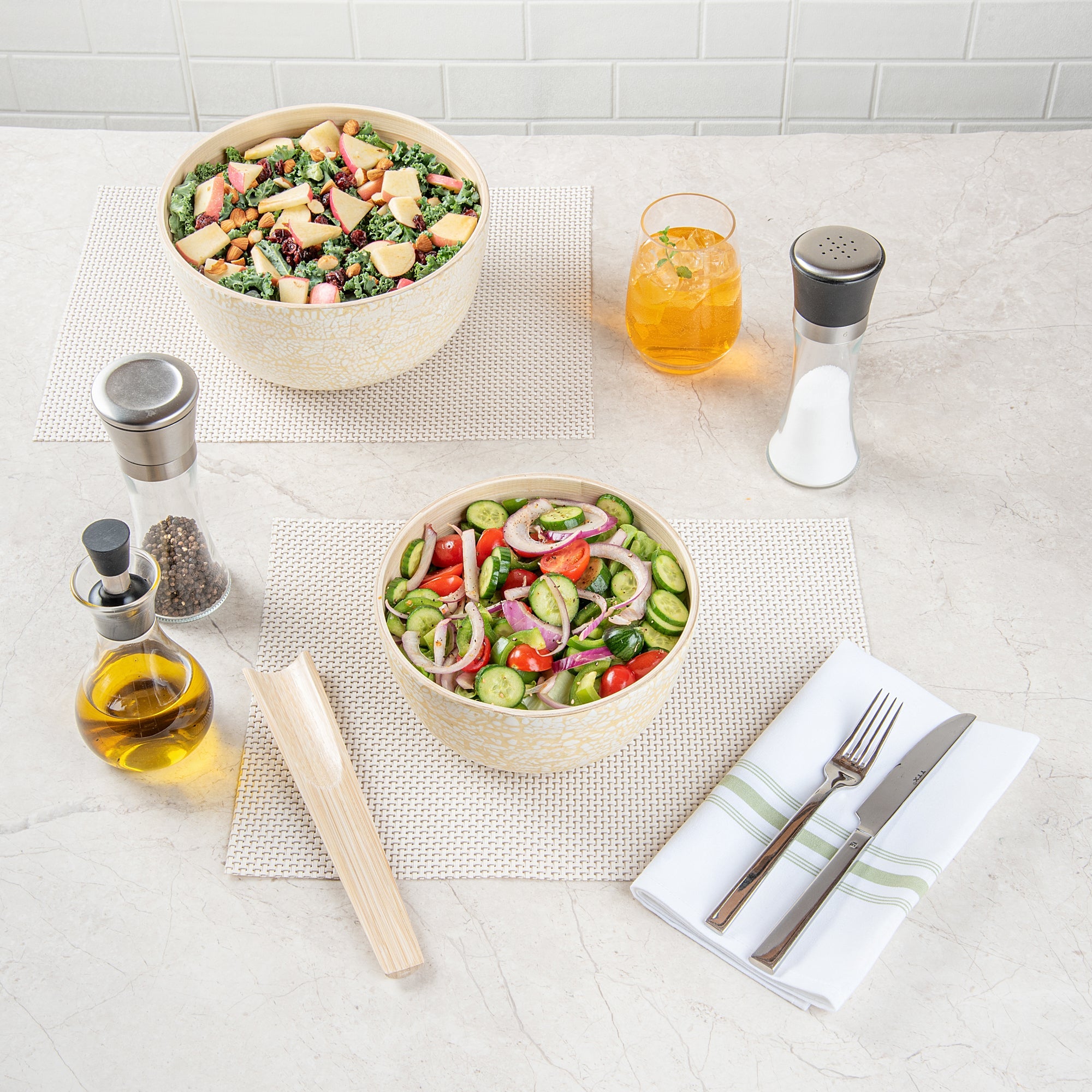 Bambuddha 15 oz Round Beige Spun Bamboo Small Eggshell Salad Bowl - 7 3/4" x 7 3/4" x 4" - 1 count box