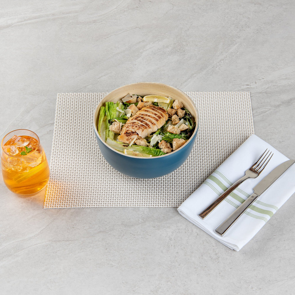 Bambuddha 15 oz Round Blue Spun Bamboo Small Salad Bowl - 7 3/4" x 7 3/4" x 4" - 1 count box