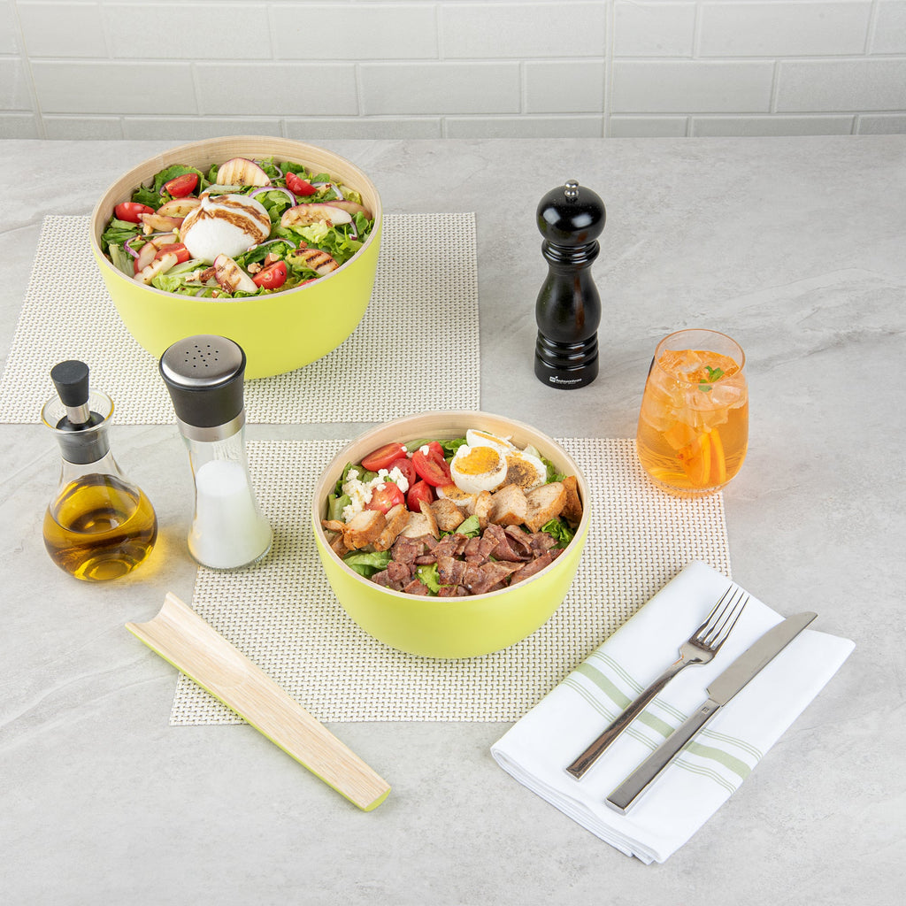 Bambuddha 15 oz Round Green Spun Bamboo Small Salad Bowl - 7 3/4" x 7 3/4" x 4" - 1 count box